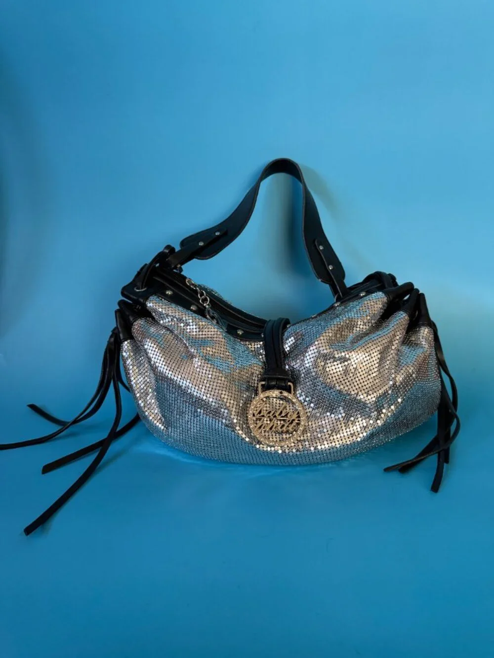 Baby Phat Y2K Silver Aluminum Metal Mesh Crescent Hobo Bag Vintage Y2K